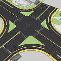 Road Infrastructure Intersection Layout With Traffic Lanes And Green Spaces 3d model