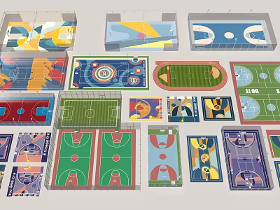 Colorful Playground Equipment Featuring Basketball Courts Football Fields And Various Sports Layouts 3d model