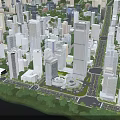 Aerial City Planning With High Rise Buildings Roads Green Spaces And Waterfront 3d model