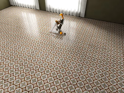 Cleaning Vintage Pattern Floor Tiles In Room 3d model