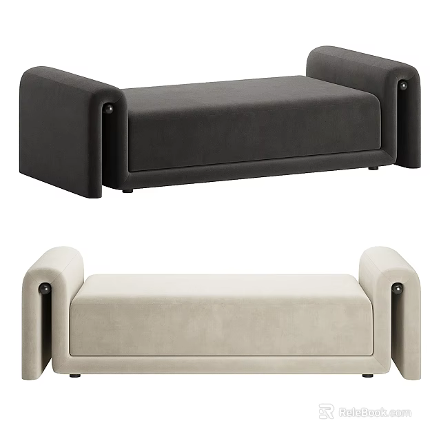 Modern Upholstered Sofa Bench Featuring Dark Gray and Light Beige Options 3d model 