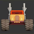 Red And Yellow Monster Truck With Flame Decals Oversized Tires And Exhaust Pipes