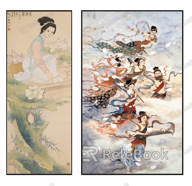 Chinese Figure Painting Classic Elegant Flower Lady Fairy Hanging Picture Combination model