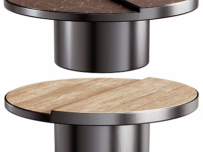 Modern Round Coffee Table Design With Marble And Wooden Tops And Metal Base 3d model