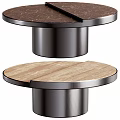 Modern Round Coffee Table Design With Marble And Wooden Tops And Metal Base