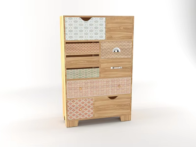 Wooden Entryway Sideboard Cabinet With Various Patterned Drawer Fronts And Storage 3d model