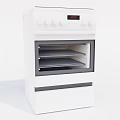 White Electric Oven Kitchen Appliance With Glass Door Control Knobs And Baking Trays 3d model