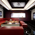 Modern KTV Interior Design With Red Sofas Black Marble Floor And Large Screen TV 3d model