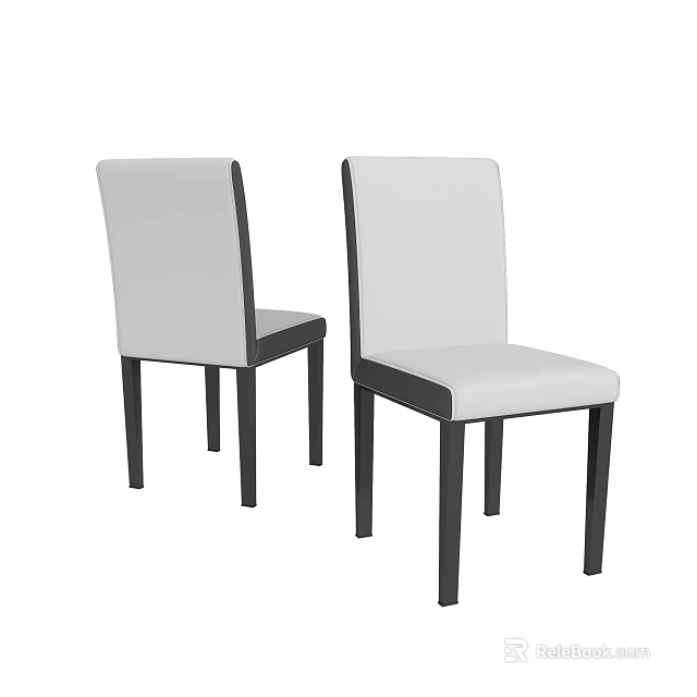 Two White Upholstered Dining Chairs With Black Wooden Legs Modern Design 3d model 