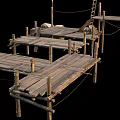 Ancient Architectural Wooden Scaffolding With Planks Platforms Stairs And Ladders