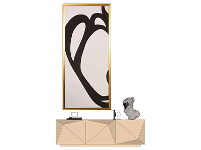 Modern Interior Decor With Golden Frame Abstract Painting Geometric Cabinet And Small Decor Items 3d model