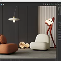 Leisure Chair Lazy Sofa Single Sofa Floor Lamp Small Chandelier 3d model