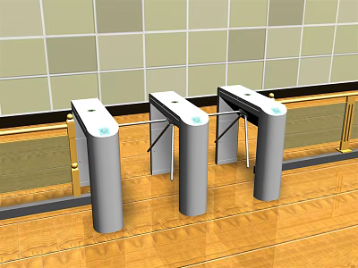 Public Facility Automatic Turnstiles With Grey And White Design For Entry Access Control 3d model