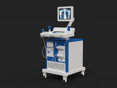 Mobile Medical Diagnostic Device With Screen Displaying Lung Imaging And Wheels 3d model