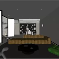 Modern Lounge Room with L-shaped Sofa Green Accent Chair Coffee Table Bookshelf and Pendant Lighting