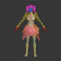 Female Character With Gray Twin Tails Wearing Pink Petal Skirt Green Sleeves And Flower Decorations