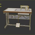 Vintage Sewing Machine Placed On Rustic Wooden Table With White Top