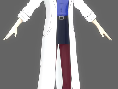 Game Movie Character In White Coat Blue Shirt Dark Skirt Red Pants With Outstretched Hands 3d model