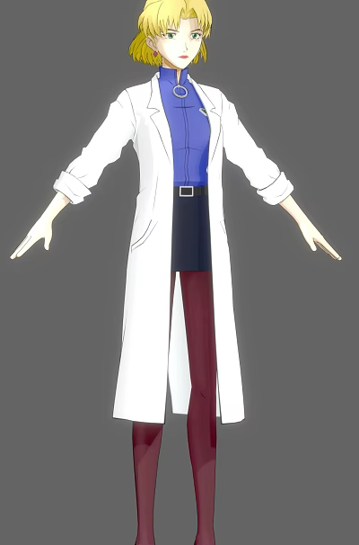 Game Movie Character In White Coat Blue Shirt Dark Skirt Red Pants With Outstretched Hands 3d model
