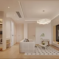 Modern Cream Style Open Living And Dining Room With Cozy Furniture And Soft Ambient Lighting