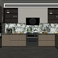 Modern Kitchen Interior Design With Marble Backdrop Cabinets And Appliances Window 3d model