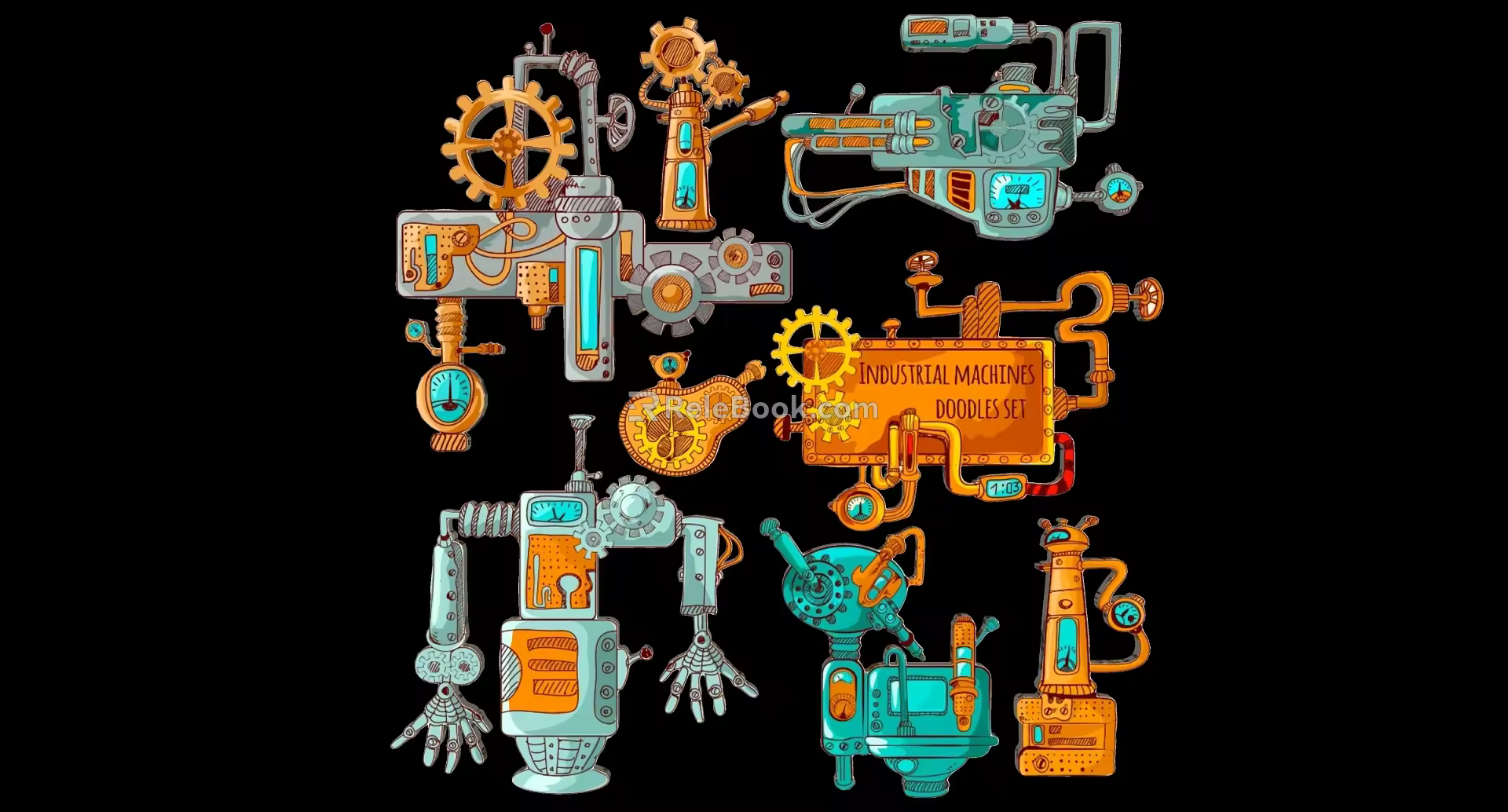Modern 2D Mechanical Machine Parts Gear Unit Industrial Silhouette 3d model
