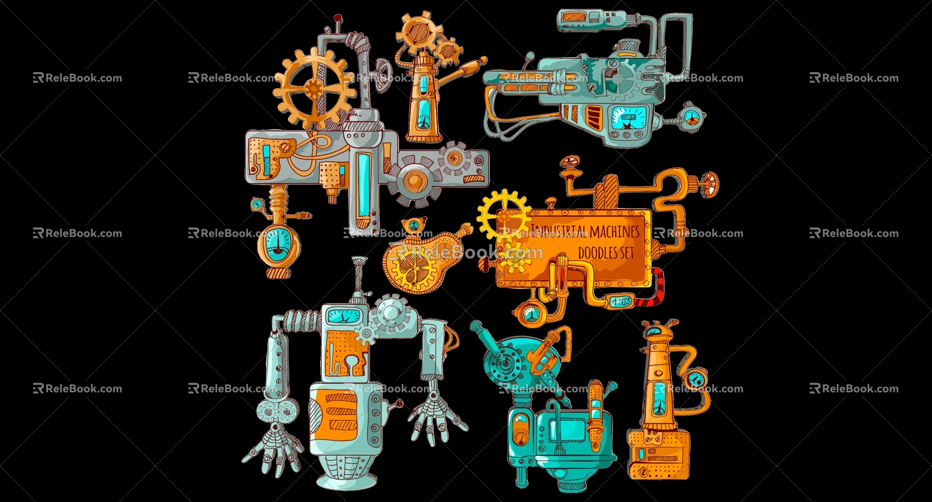 Modern 2D Mechanical Machine Parts Gear Unit Industrial Silhouette model