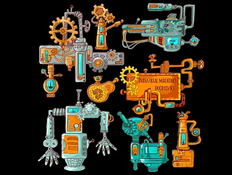Modern 2D Mechanical Machine Parts Gear Unit Industrial Silhouette 3d model
