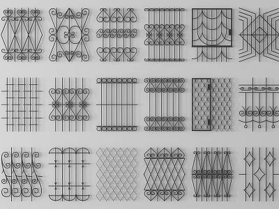 Various Decorative Railing Designs Featuring Intricate Patterns And Geometric Styles 3d model