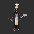 Skeleton Chef Game Character With Tall Hat Apron Spatula And Frying Pan