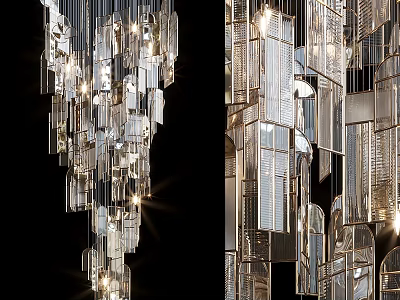 Modern Geometric Chandelier With Glass And Metal Panels Hanging Illuminated Design 3d model