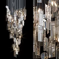 Modern Geometric Chandelier With Glass And Metal Panels Hanging Illuminated Design