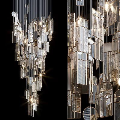Modern Geometric Chandelier With Glass And Metal Panels Hanging Illuminated Design 3d model