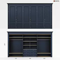 Deep Blue Dresser With Geometric Pattern Multiple Doors And Open Shelves