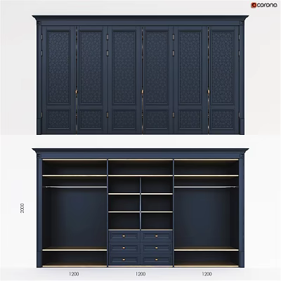 Deep Blue Dresser With Geometric Pattern Multiple Doors And Open Shelves 3d model