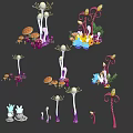 Cartoon Scene Featuring Fantasy Plants Colorful Mushrooms And Vibrant Flower Stems