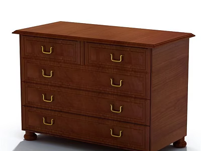Sturdy Classic Wooden Drawer Cabinet With Golden Handles And Multiple Drawers 3d model