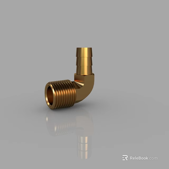 Golden Brass Elbow Pipe Fitting With Threaded Ends And Polished Surface 3d model 