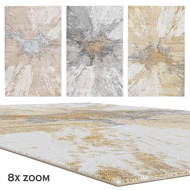 Modern Square Carpet With Abstract Beige Gray Gold Blue Artistic Patterns 3d model 