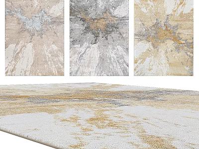 Modern Square Carpet With Abstract Beige Gray Gold Blue Artistic Patterns 3d model