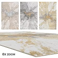Modern Square Carpet With Abstract Beige Gray Gold Blue Artistic Patterns