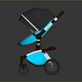 Modern Stroller With Gray Canopy Blue Lighting And Brown Frame Wheels 3d model