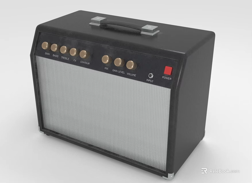 Black Classic Electric Speaker With Control Knobs Grille And Portable Handle 3d model 
