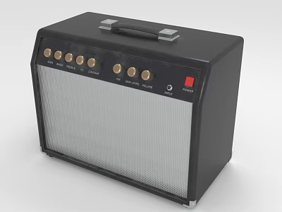 Black Classic Electric Speaker With Control Knobs Grille And Portable Handle 3d model