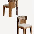 Traditional Wooden Dining Chairs With Decorative Backrest And Beige Upholstered Seat