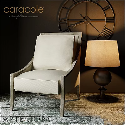 Modern Beige Upholstered Leisure Chair With Wooden Frame And Table Lamp Decor 3d model
