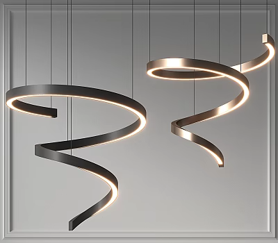 Modern Spiral Chandeliers with Illuminated Curved Lines in Contemporary Interior Design 3d model