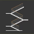 Modern Staircase Design With White Steps Orange Handrails And Floating Platforms 3d model