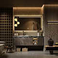 Elegant Modern Bathroom Vanity With Marble Countertop Mirror And Decorative Lighting