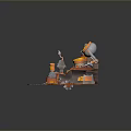 Small Industrial Workshop 3D Model With Multiple Furnaces Pipes And Chimneys 3d model